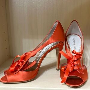 Emporio Armani Vibrant Coral Satin Heels